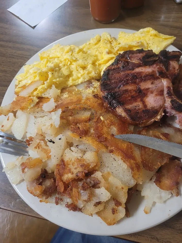 Smoked Pork Chop Scrambled Eggs and Home Fries